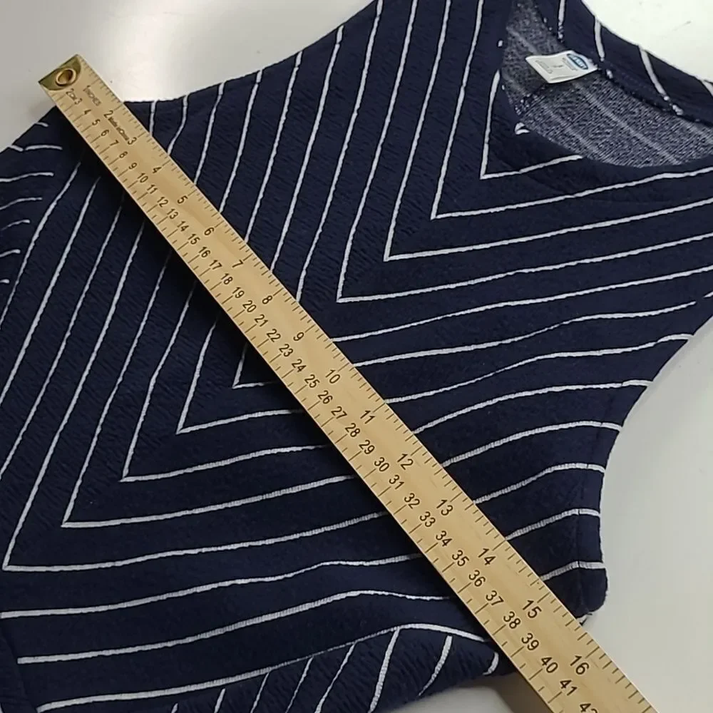 FIT & FLARE OLD NAVY BLUE WHITE SLEEVELESS STRETCH DRESS S SMALL - Picture 2 of 9